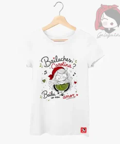 Camiseta branca de moza marca Galeguiña con ilustración de