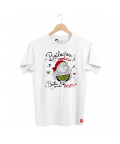 Camiseta branca corte unisex co deseño tradicional galego "Bailaches Carolina" de Galeguiña