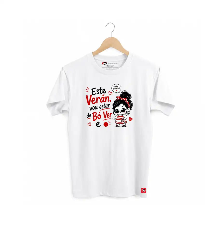 Camiseta galega modelo unisex corte recto co deseño Este verán vou estar de bó ver
