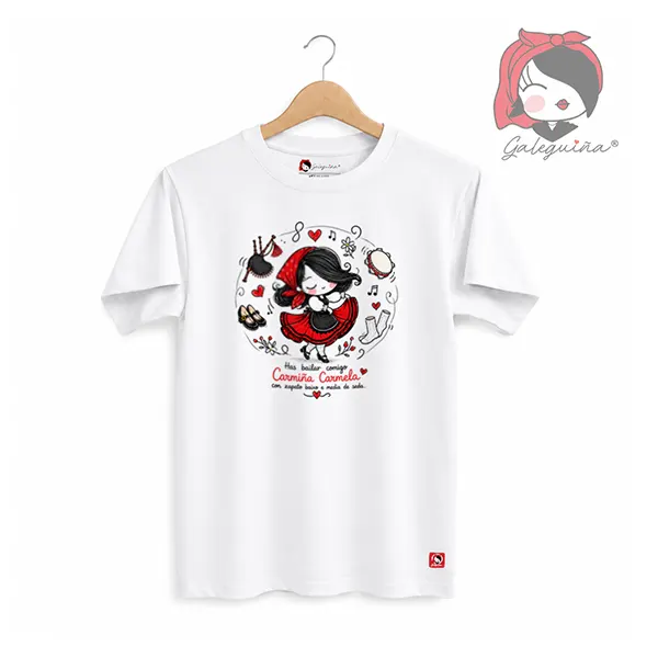Camiseta Carmiña Carmela de Galeguiña unisex con ilustración original gallega MODELO UNISEX